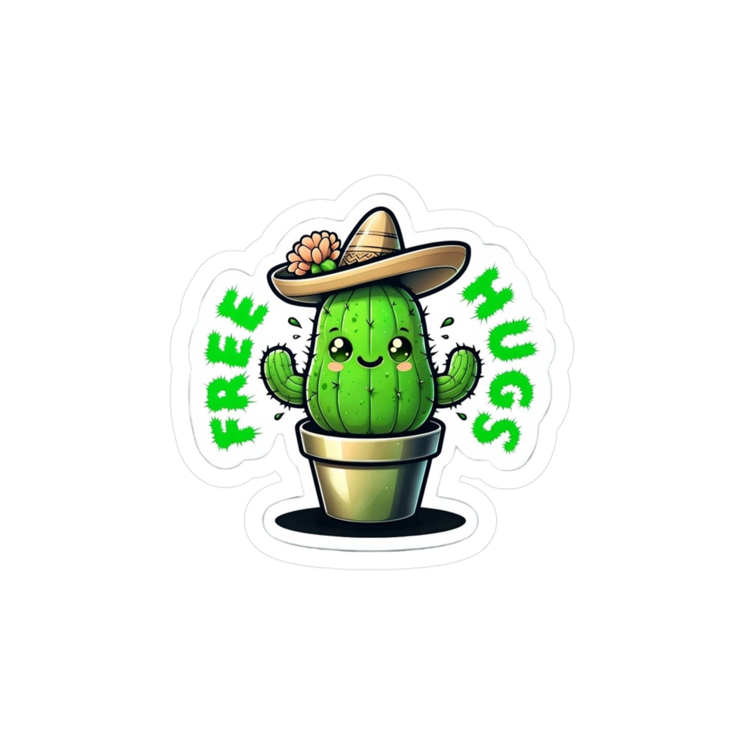 Cute Cactus Free Hugs Kiss-Cut Vinyl Decal Sticker - for Cactus Lovers, Plant Enthusiasts, and Gift Ideas
