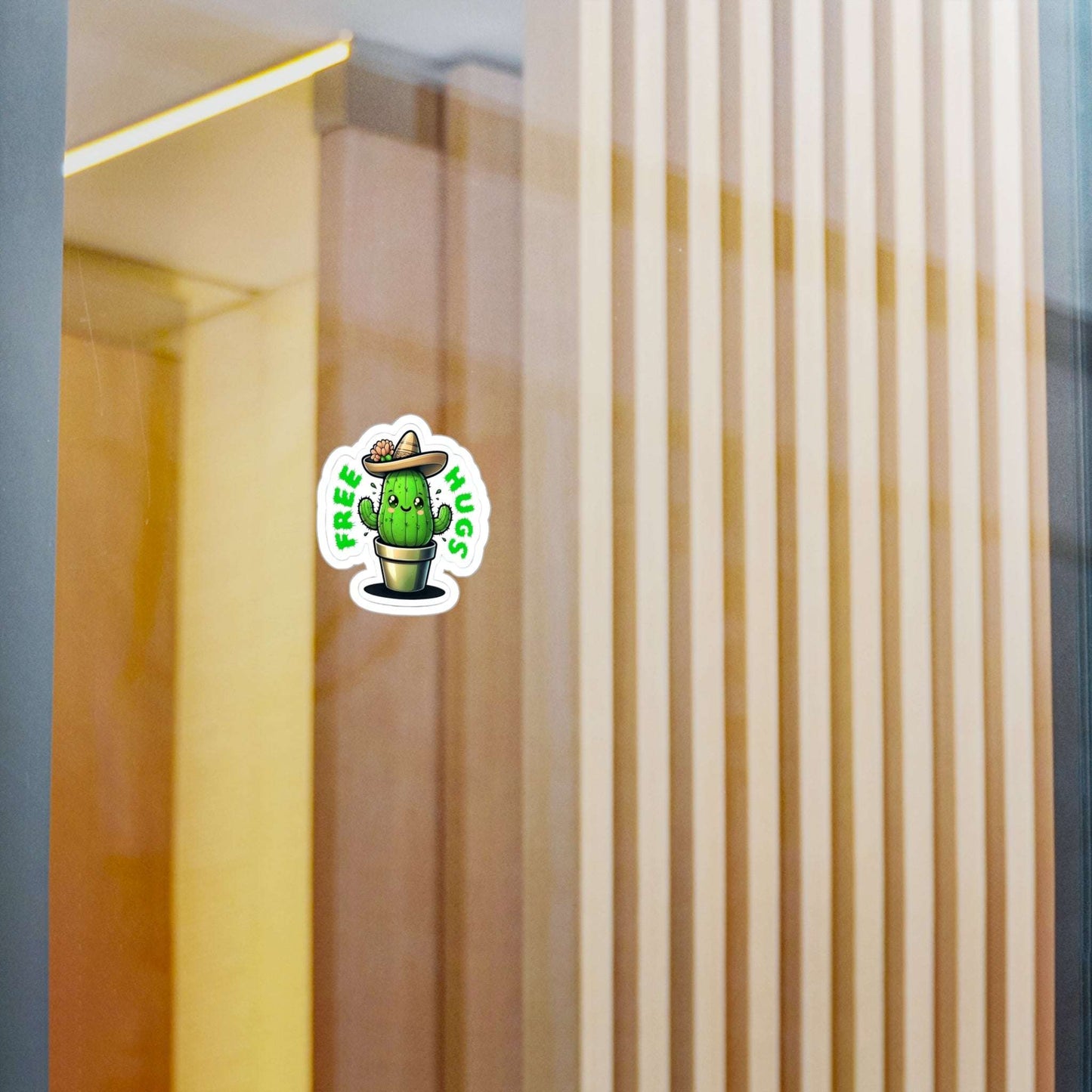 Cute Cactus Free Hugs Kiss-Cut Vinyl Decal Sticker - for Cactus Lovers, Plant Enthusiasts, and Gift Ideas