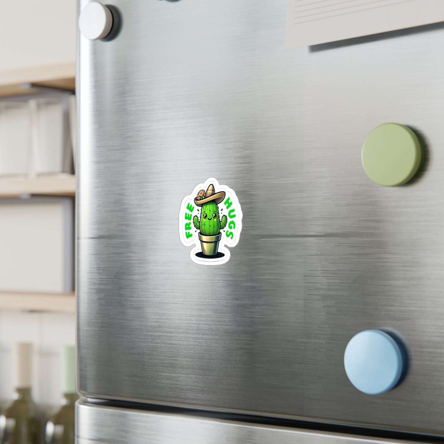 Cute Cactus Free Hugs Kiss-Cut Vinyl Decal Sticker - for Cactus Lovers, Plant Enthusiasts, and Gift Ideas