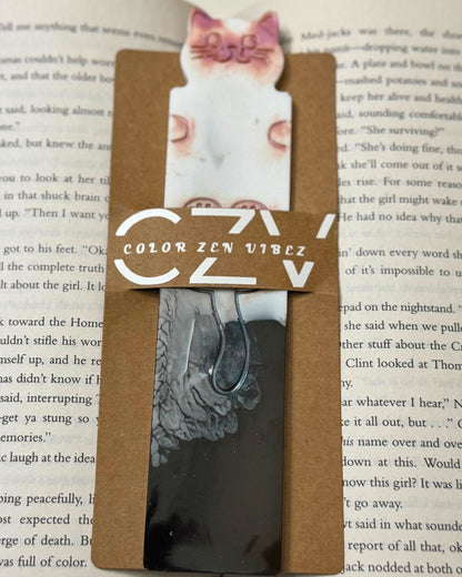 Available - Bookmark Cat White & Black Blend