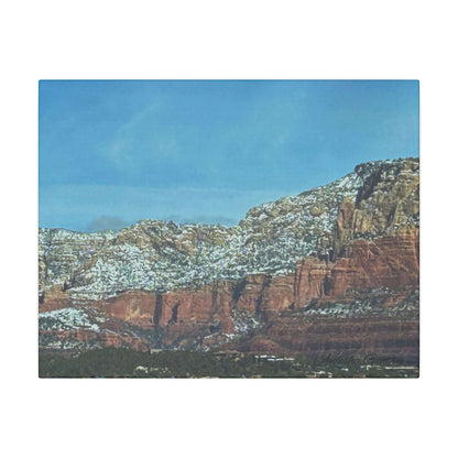 Snowy Red Rock Mountain Range Landscape - Stretched Matte Canvas Wall Art, Wall Decor