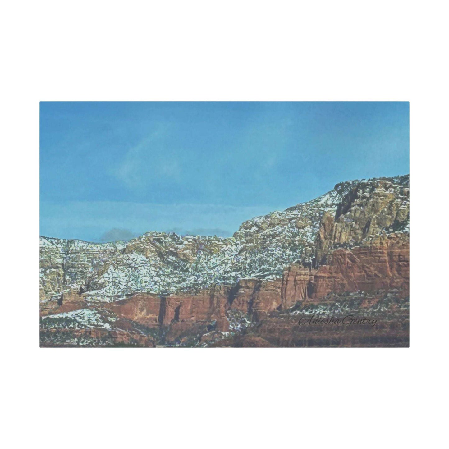 Snowy Red Rock Mountain Range Landscape - Stretched Matte Canvas Wall Art, Wall Decor