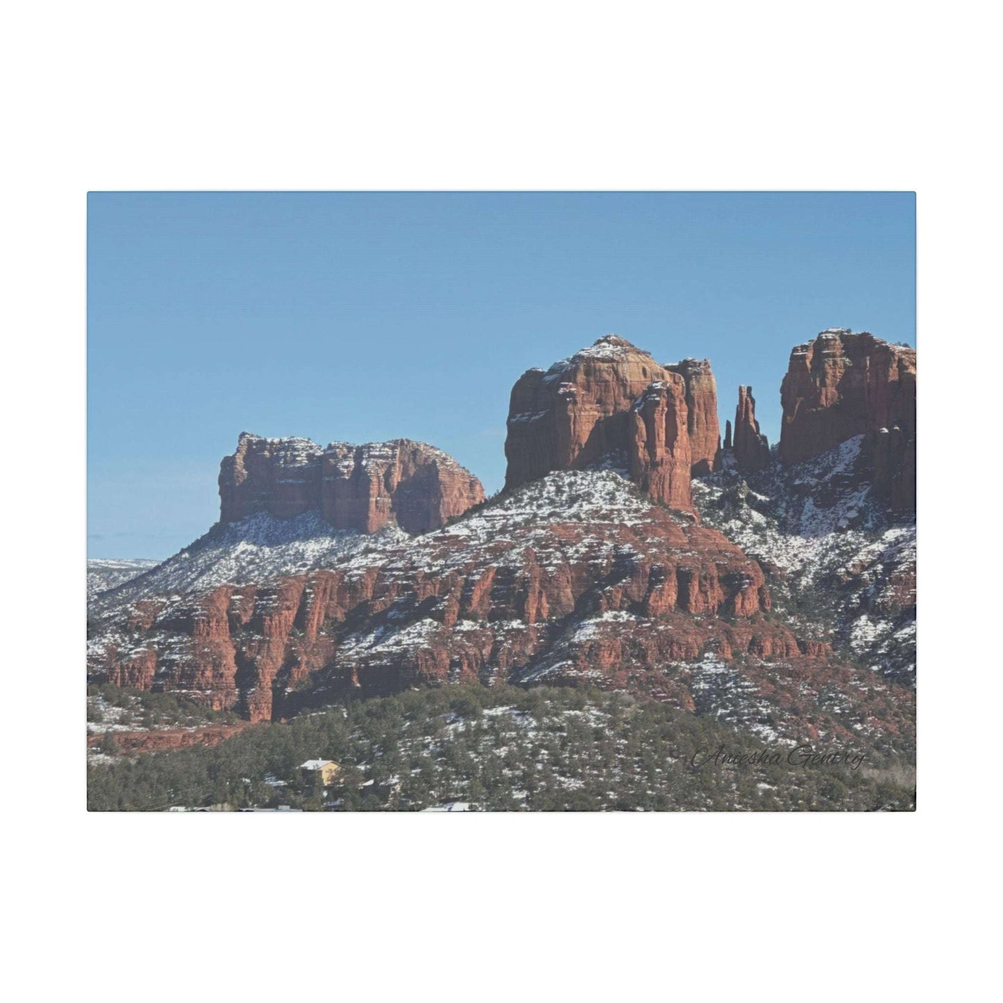 Winter Red Rock Landscape - Stretched Canvas Wall Art, Wall Decor