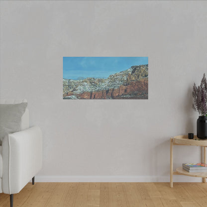 Snowy Red Rock Mountain Range Landscape - Stretched Matte Canvas Wall Art, Wall Decor