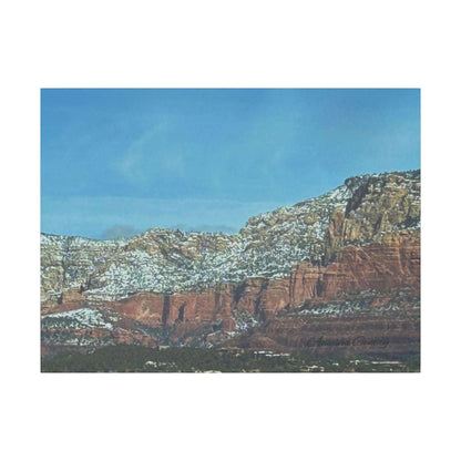 Snowy Red Rock Mountain Range Landscape - Stretched Matte Canvas Wall Art, Wall Decor