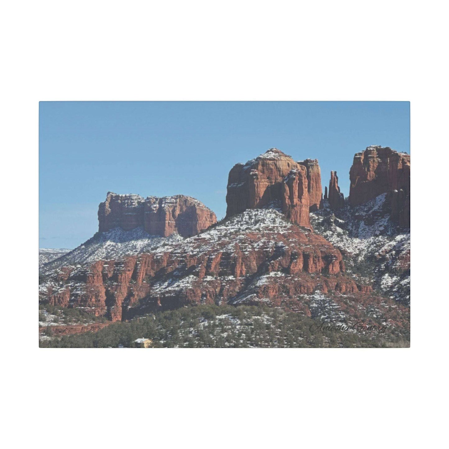 Winter Red Rock Landscape - Stretched Canvas Wall Art, Wall Decor