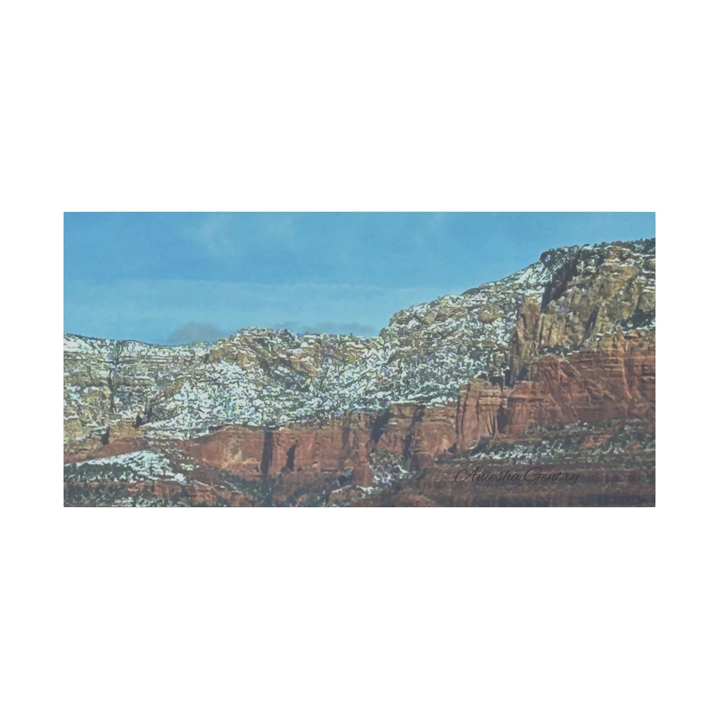 Snowy Red Rock Mountain Range Landscape - Stretched Matte Canvas Wall Art, Wall Decor