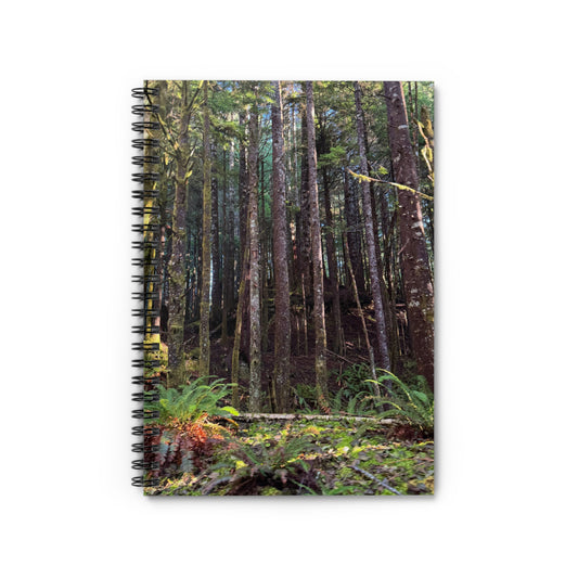 Tranquil Trees Forest Photo Spiral Notebook — Mossy Pacific Northwest Woodland Ruled Journal