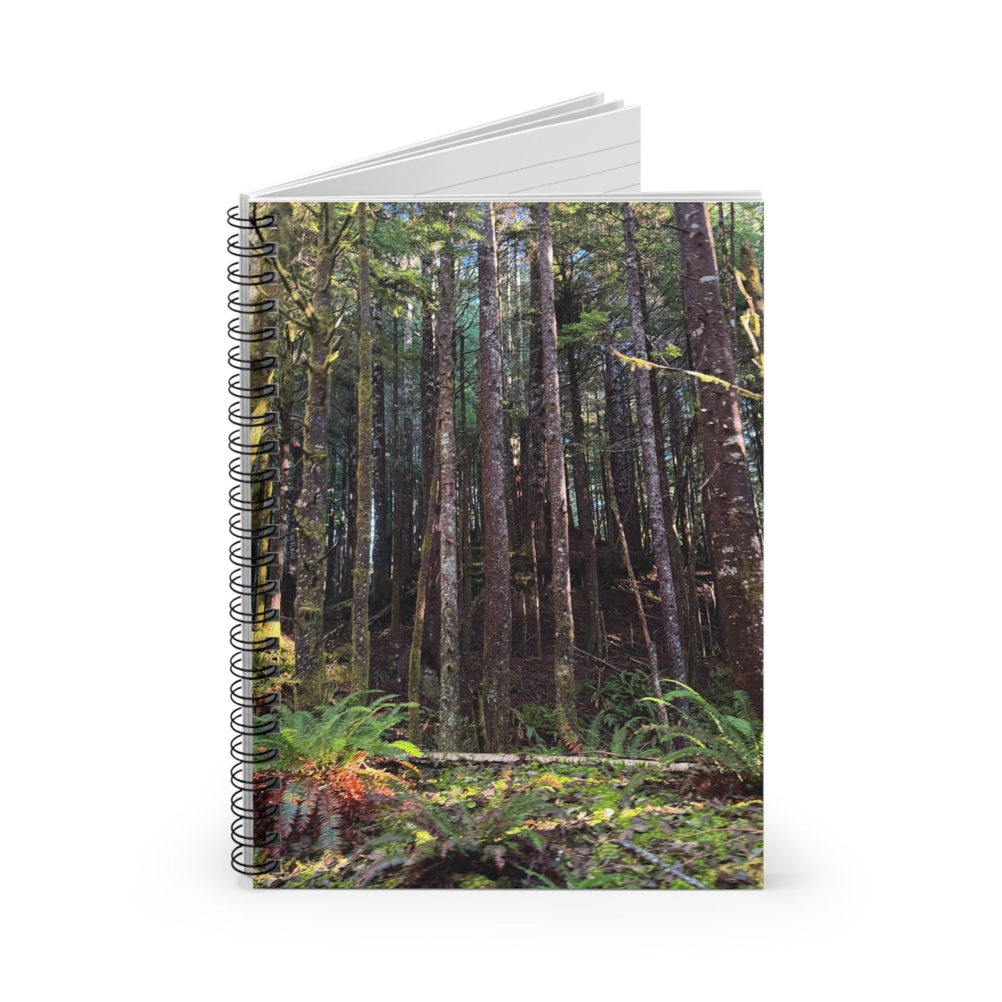 Tranquil Trees Forest Photo Spiral Notebook — Mossy Pacific Northwest Woodland Ruled Journal
