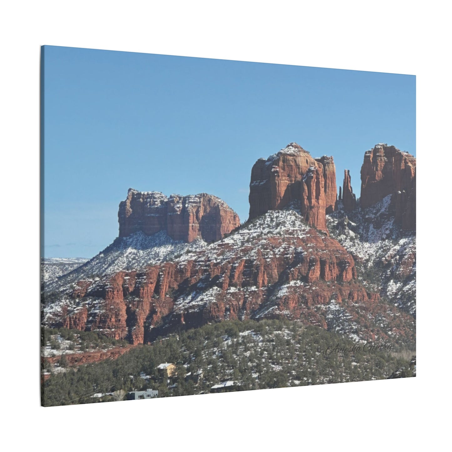 Winter Red Rock Landscape - Stretched Canvas Wall Art, Wall Decor