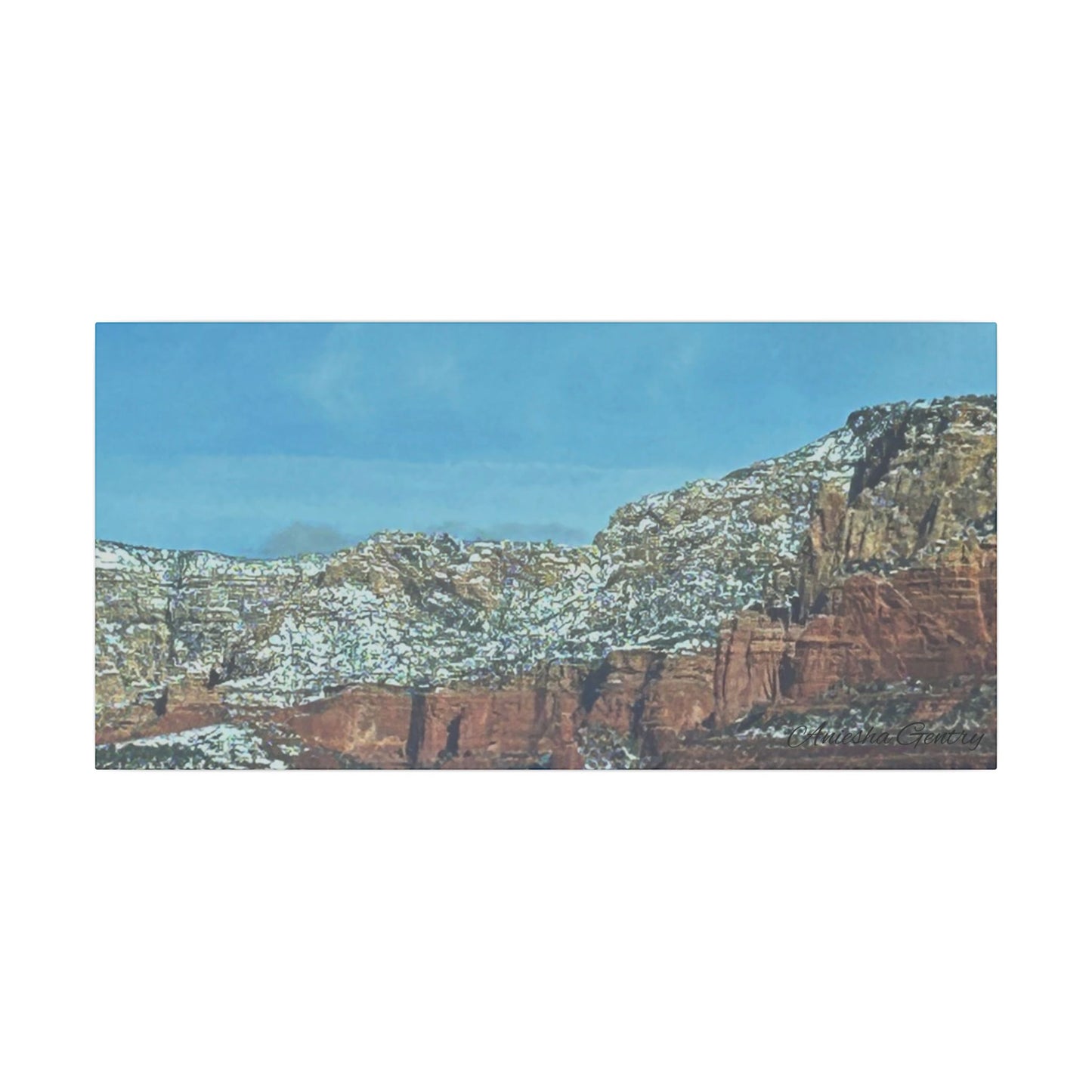 Snowy Red Rock Mountain Range Landscape - Stretched Matte Canvas Wall Art, Wall Decor