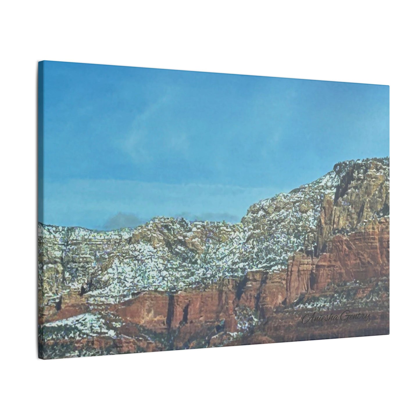 Snowy Red Rock Mountain Range Landscape - Stretched Matte Canvas Wall Art, Wall Decor