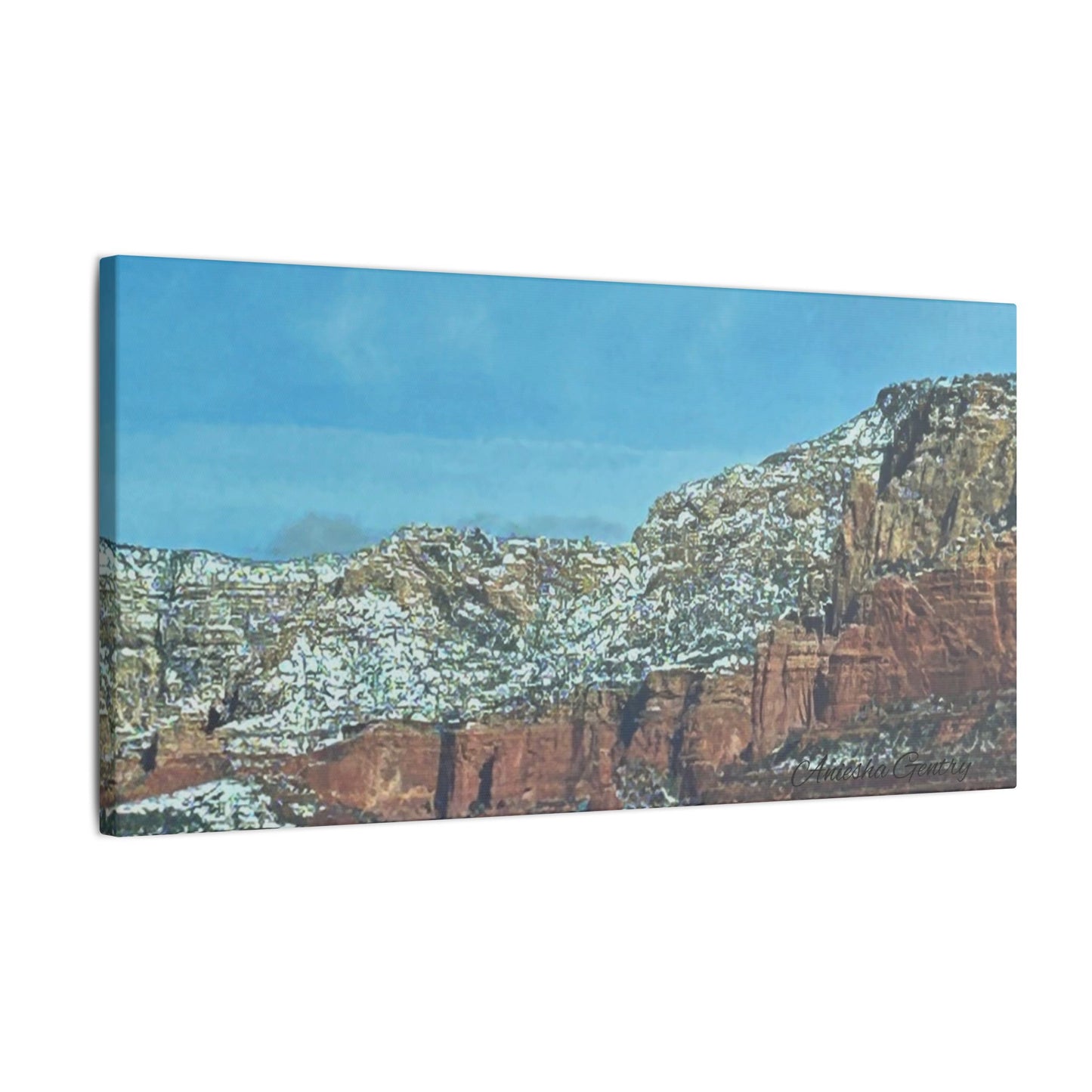 Snowy Red Rock Mountain Range Landscape - Stretched Matte Canvas Wall Art, Wall Decor