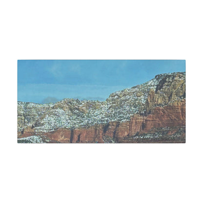 Snowy Red Rock Mountain Range Landscape - Stretched Matte Canvas Wall Art, Wall Decor