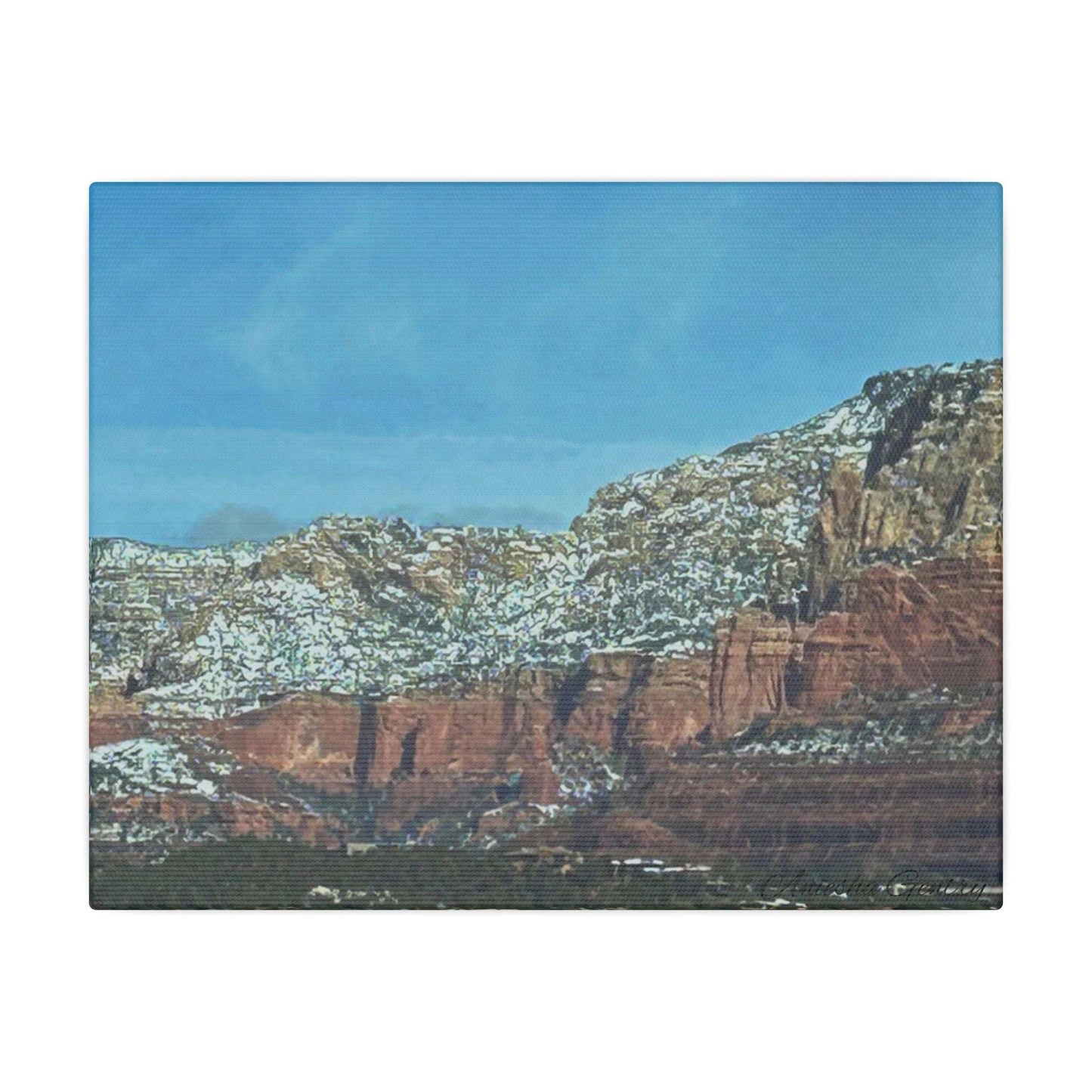 Snowy Red Rock Mountain Range Landscape - Stretched Matte Canvas Wall Art, Wall Decor