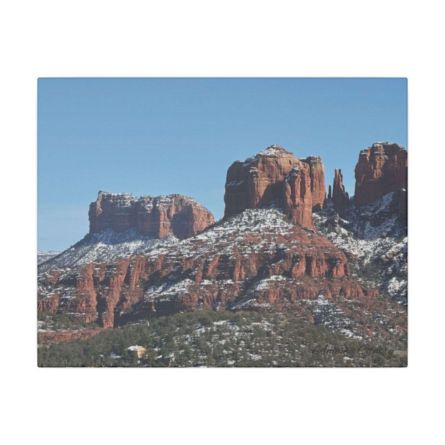 Winter Red Rock Landscape - Stretched Canvas Wall Art, Wall Decor