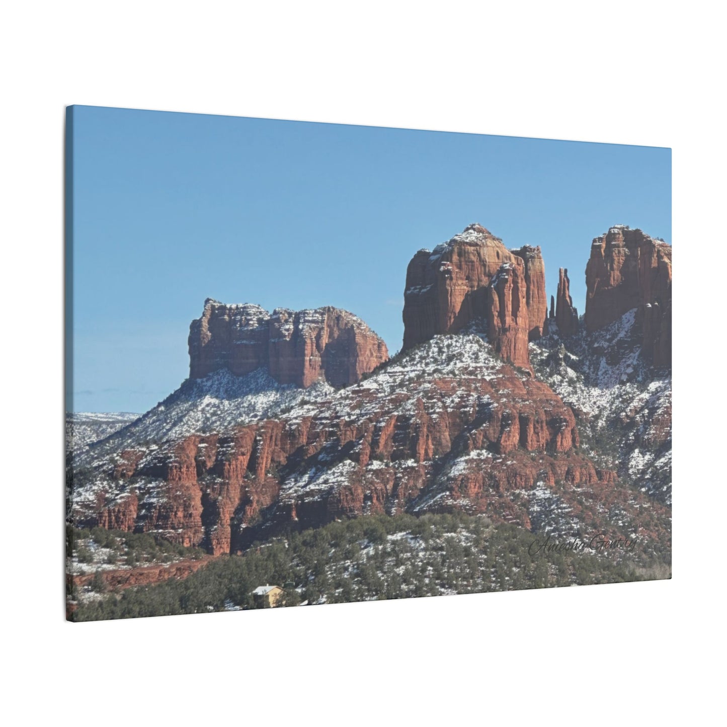 Winter Red Rock Landscape - Stretched Canvas Wall Art, Wall Decor