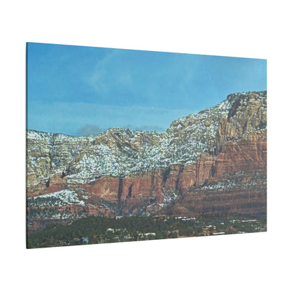 Snowy Red Rock Mountain Range Landscape - Stretched Matte Canvas Wall Art, Wall Decor