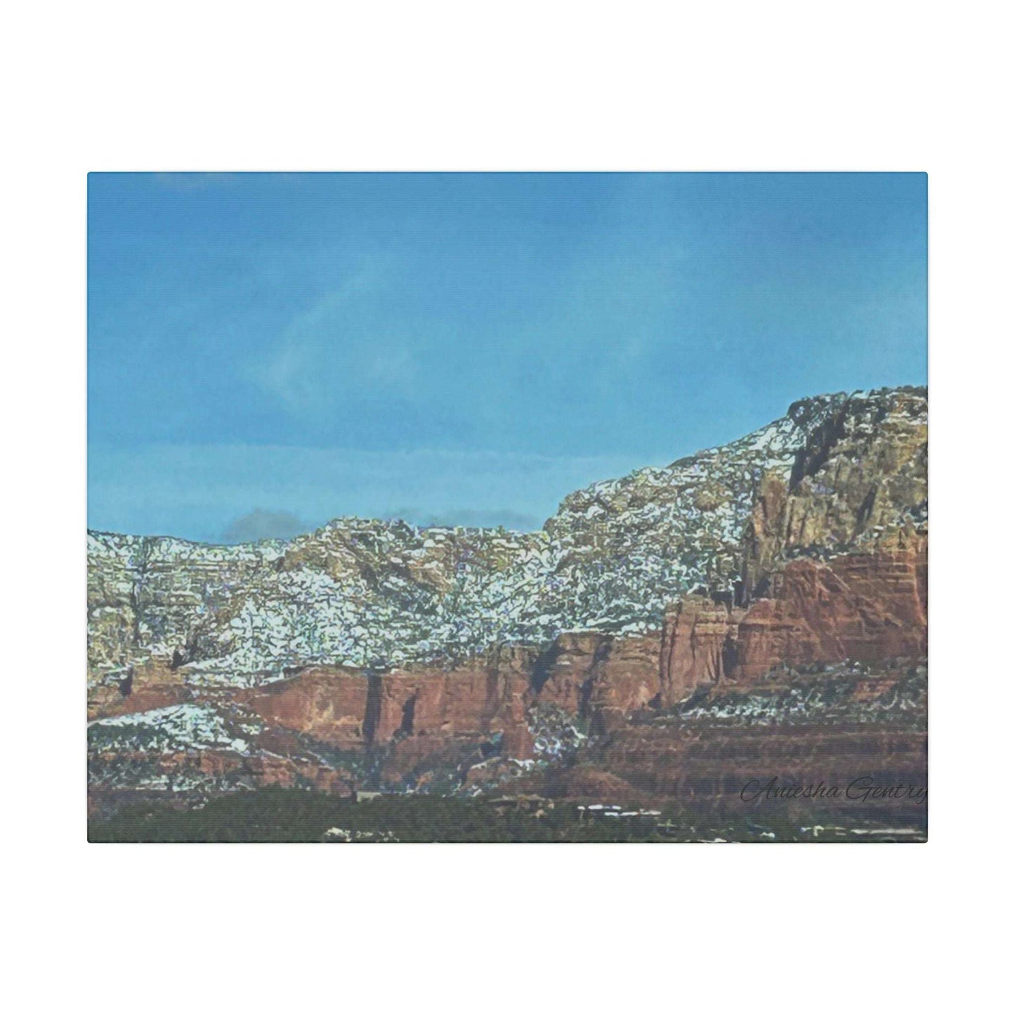 Snowy Red Rock Mountain Range Landscape - Stretched Matte Canvas Wall Art, Wall Decor