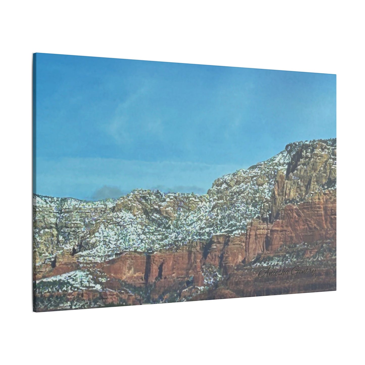 Snowy Red Rock Mountain Range Landscape - Stretched Matte Canvas Wall Art, Wall Decor