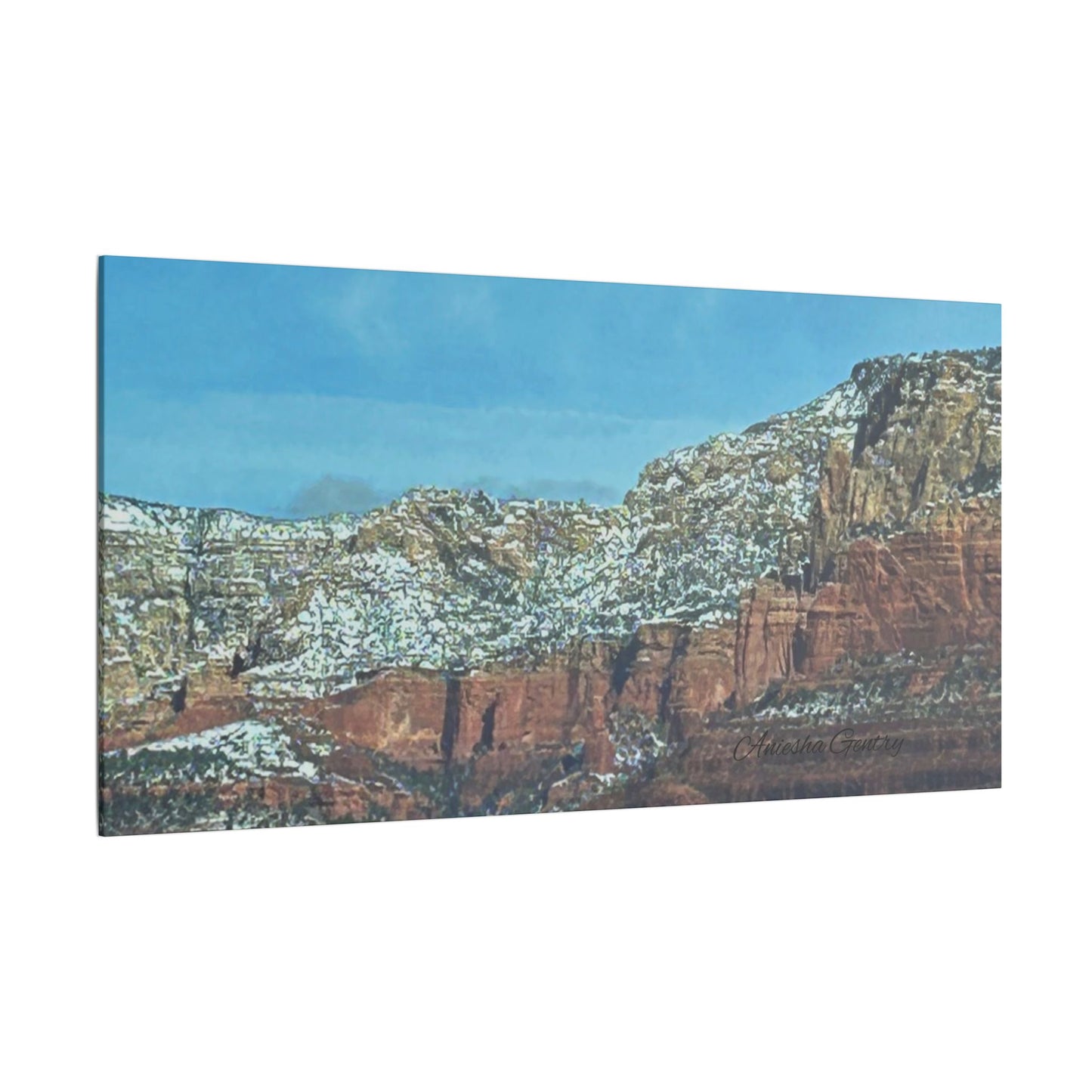 Snowy Red Rock Mountain Range Landscape - Stretched Matte Canvas Wall Art, Wall Decor