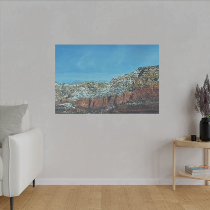 Snowy Red Rock Mountain Range Landscape - Stretched Matte Canvas Wall Art, Wall Decor