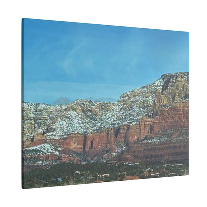 Snowy Red Rock Mountain Range Landscape - Stretched Matte Canvas Wall Art, Wall Decor