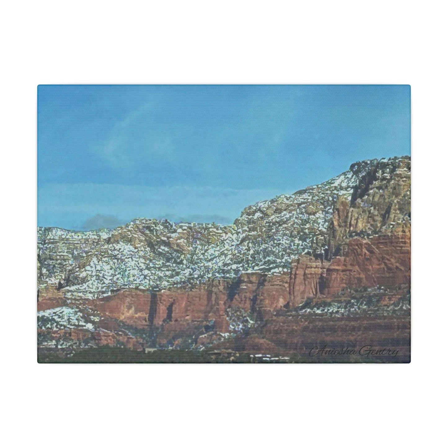 Snowy Red Rock Mountain Range Landscape - Stretched Matte Canvas Wall Art, Wall Decor