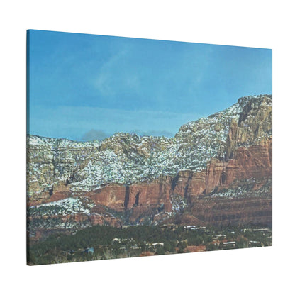 Snowy Red Rock Mountain Range Landscape - Stretched Matte Canvas Wall Art, Wall Decor