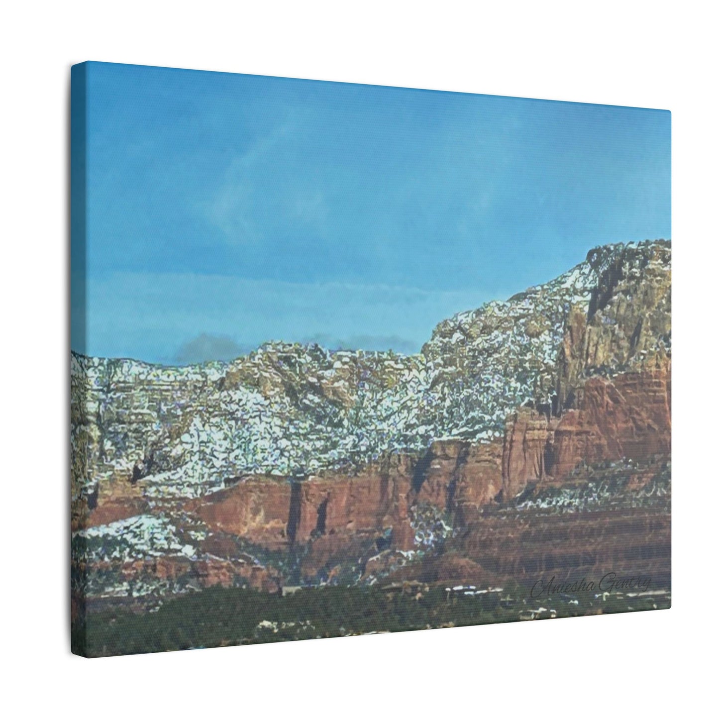 Snowy Red Rock Mountain Range Landscape - Stretched Matte Canvas Wall Art, Wall Decor