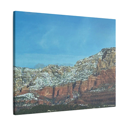 Snowy Red Rock Mountain Range Landscape - Stretched Matte Canvas Wall Art, Wall Decor