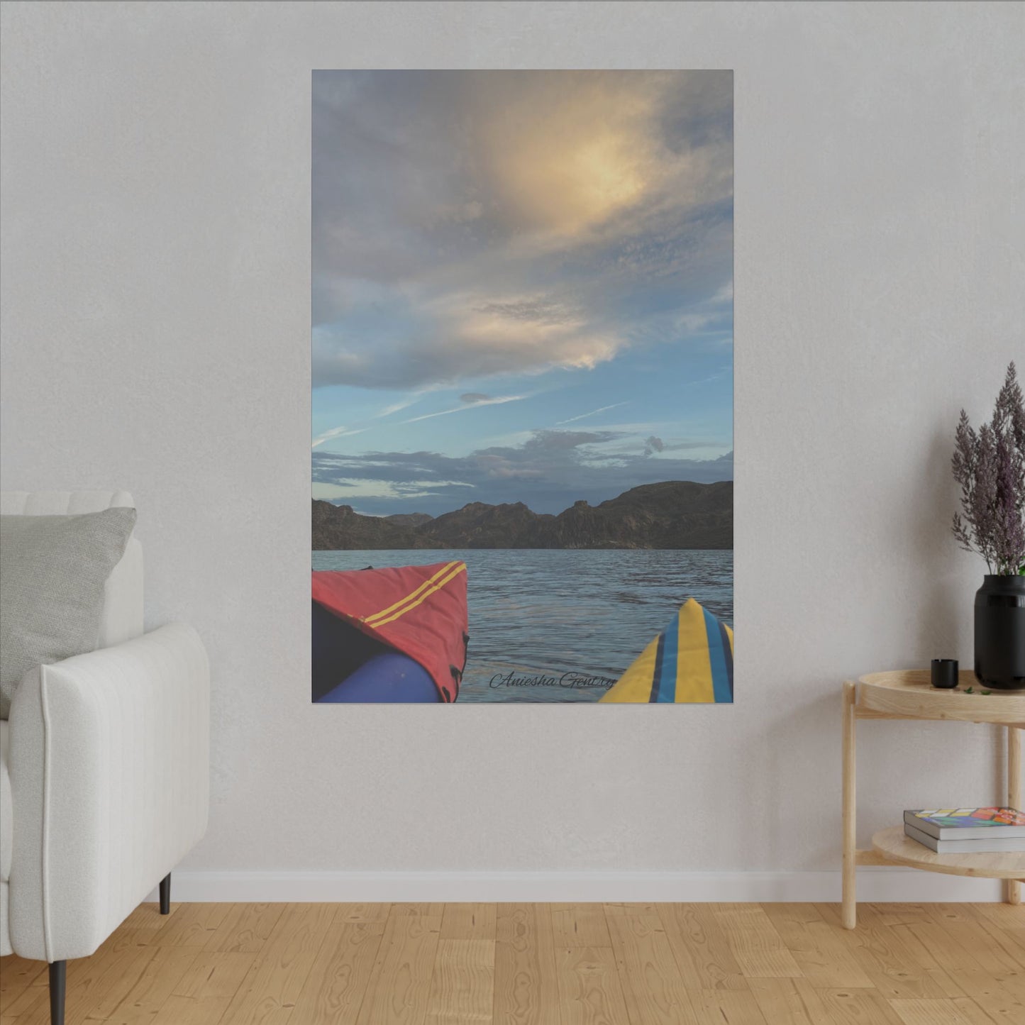 Kayaking on the Lake - Stretched Matte Canvas Wall Art, Wall Decor