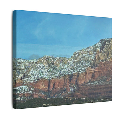 Snowy Red Rock Mountain Range Landscape - Stretched Matte Canvas Wall Art, Wall Decor