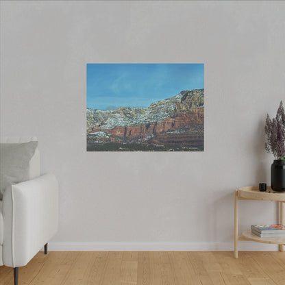 Snowy Red Rock Mountain Range Landscape - Stretched Matte Canvas Wall Art, Wall Decor