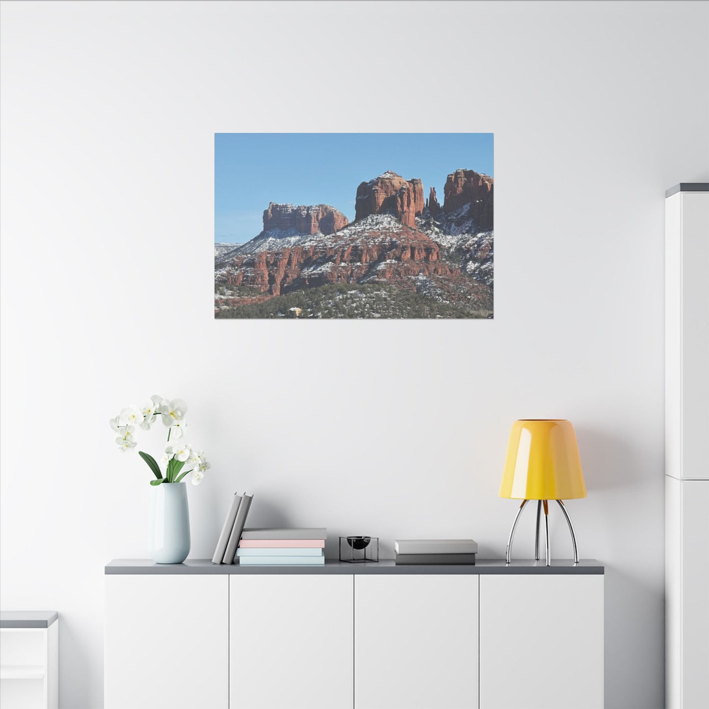 Winter Red Rock Landscape - Stretched Canvas Wall Art, Wall Decor