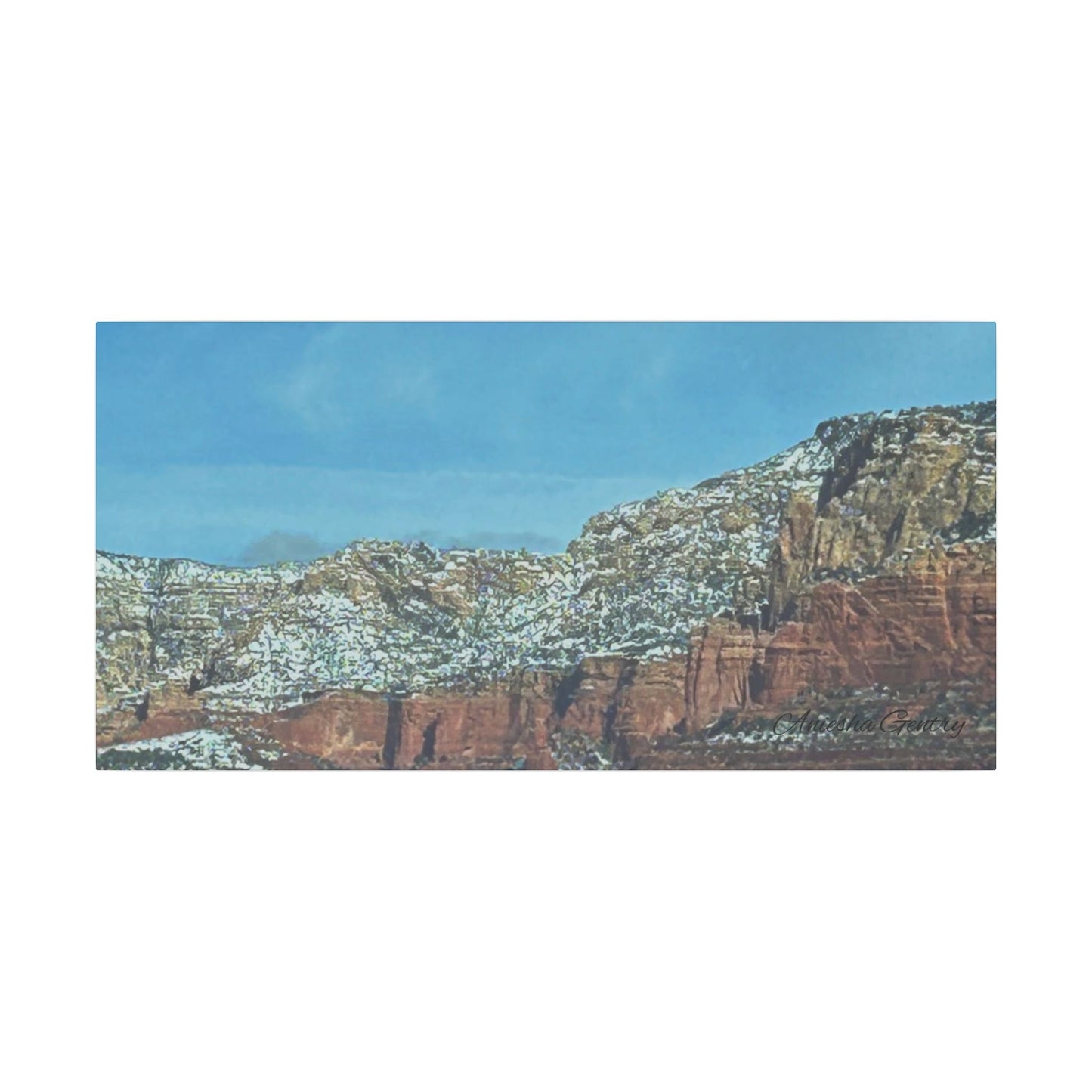 Snowy Red Rock Mountain Range Landscape - Stretched Matte Canvas Wall Art, Wall Decor