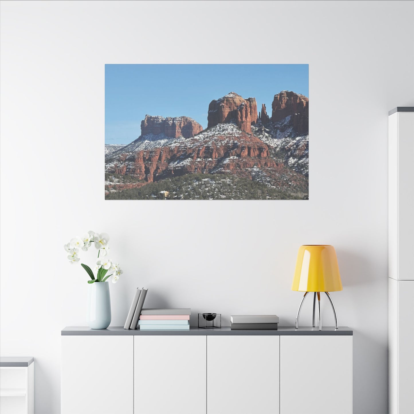 Winter Red Rock Landscape - Stretched Canvas Wall Art, Wall Decor