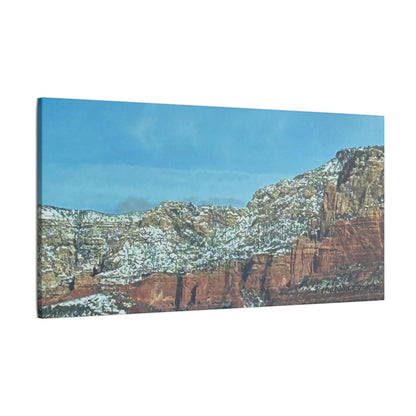 Snowy Red Rock Mountain Range Landscape - Stretched Matte Canvas Wall Art, Wall Decor