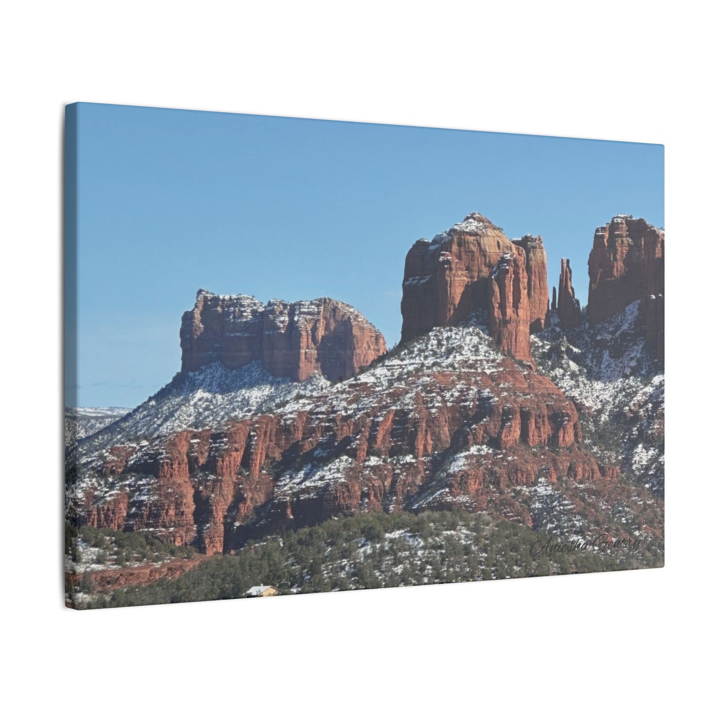 Winter Red Rock Landscape - Stretched Canvas Wall Art, Wall Decor