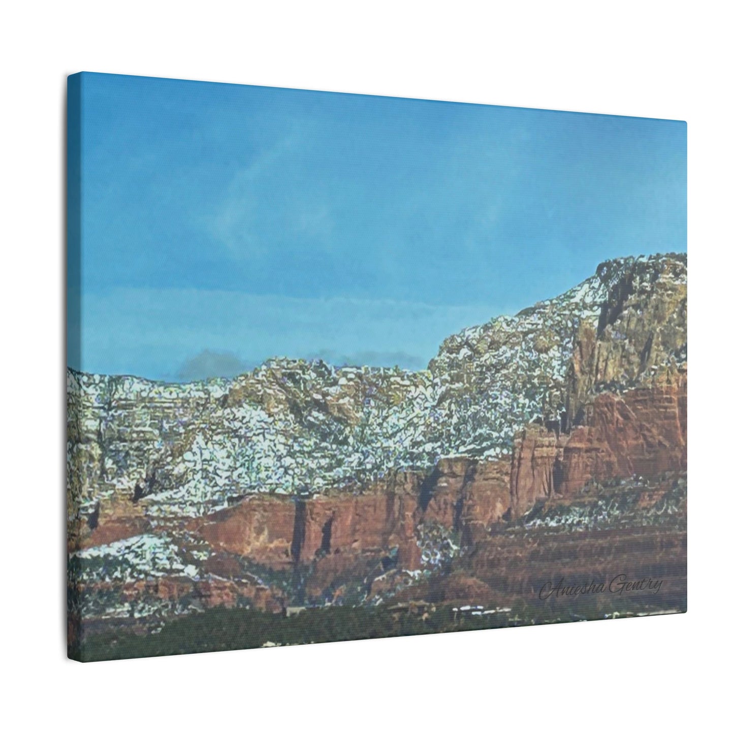 Snowy Red Rock Mountain Range Landscape - Stretched Matte Canvas Wall Art, Wall Decor