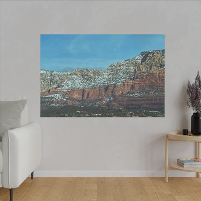 Snowy Red Rock Mountain Range Landscape - Stretched Matte Canvas Wall Art, Wall Decor