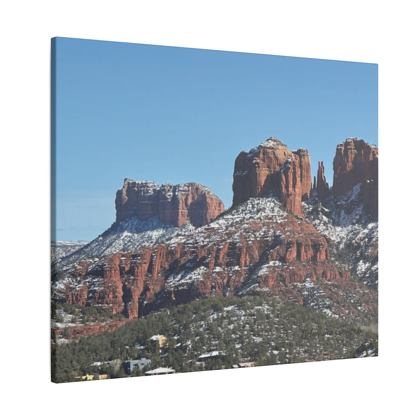 Winter Red Rock Landscape - Stretched Canvas Wall Art, Wall Decor