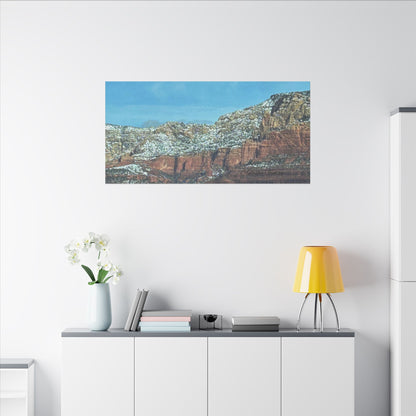 Snowy Red Rock Mountain Range Landscape - Stretched Matte Canvas Wall Art, Wall Decor