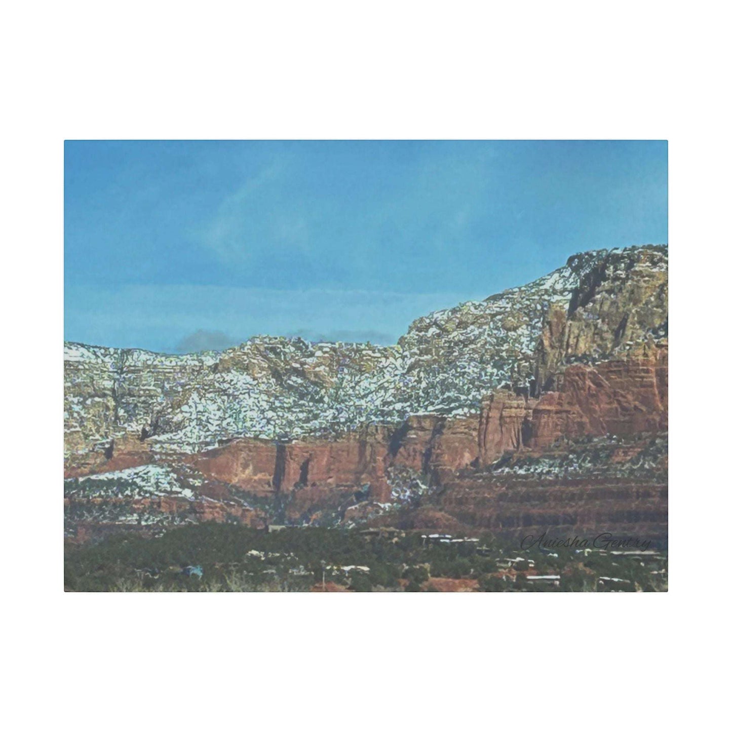 Snowy Red Rock Mountain Range Landscape - Stretched Matte Canvas Wall Art, Wall Decor