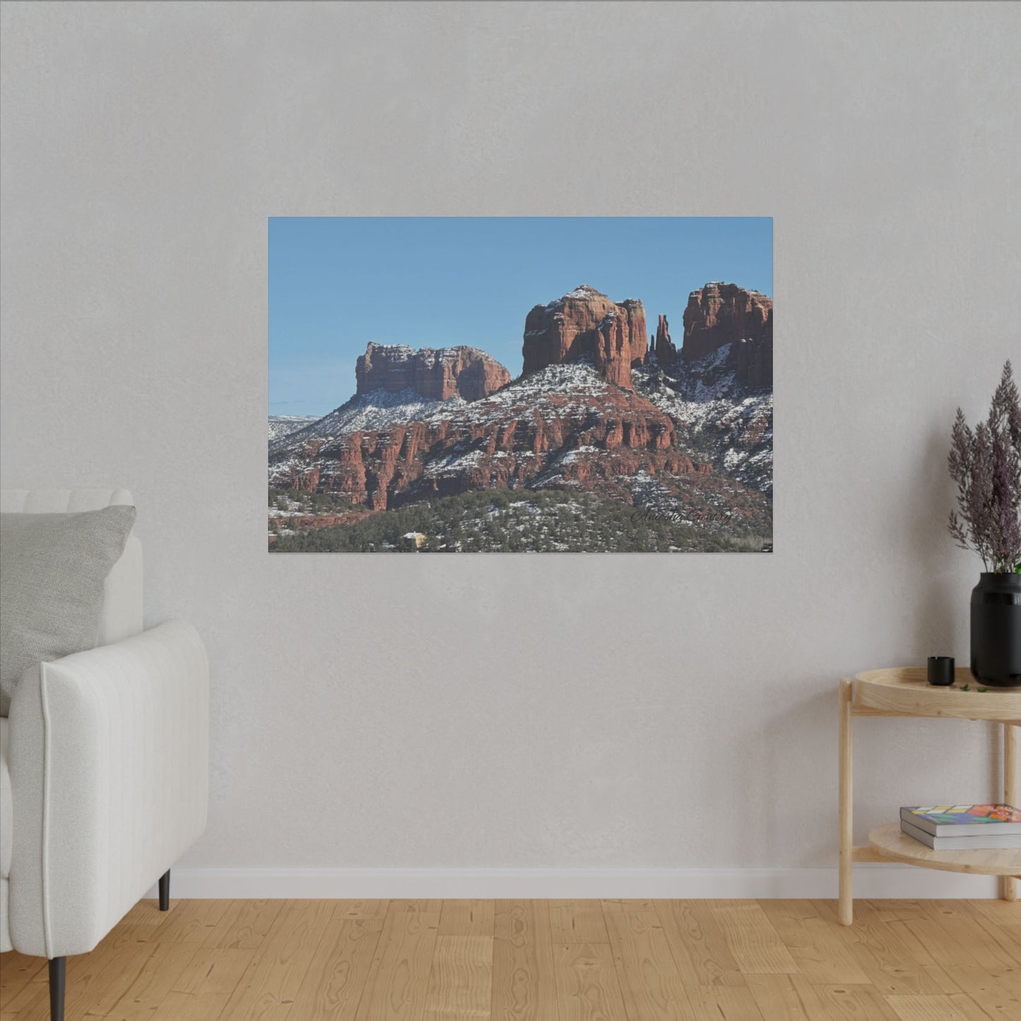 Winter Red Rock Landscape - Stretched Canvas Wall Art, Wall Decor