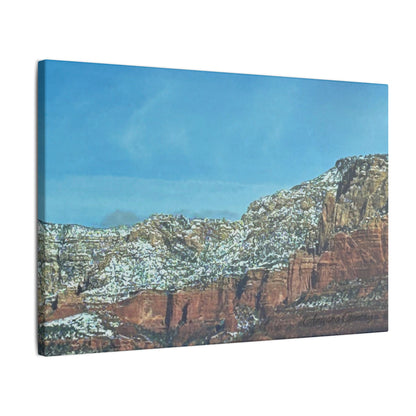 Snowy Red Rock Mountain Range Landscape - Stretched Matte Canvas Wall Art, Wall Decor