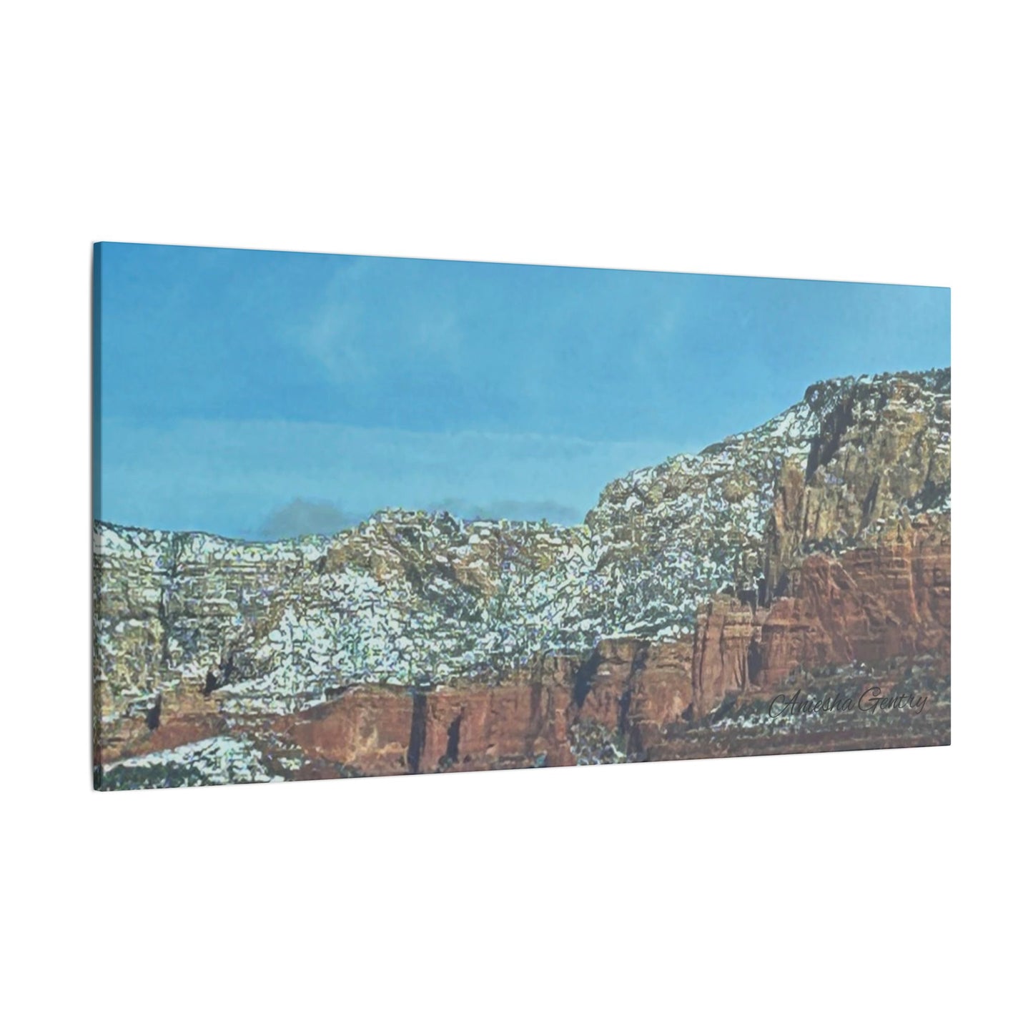 Snowy Red Rock Mountain Range Landscape - Stretched Matte Canvas Wall Art, Wall Decor